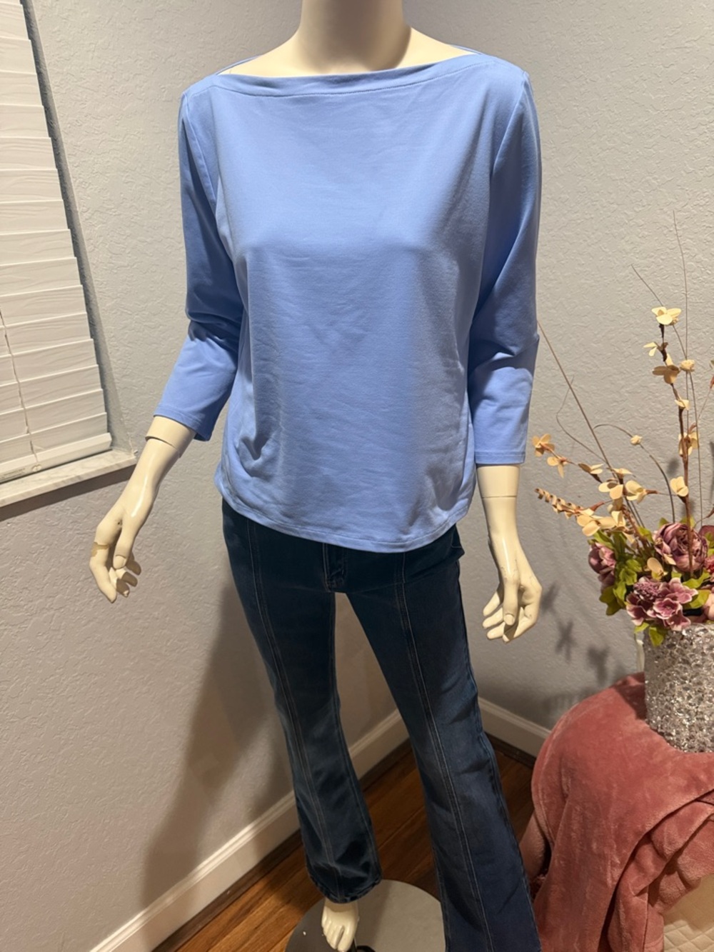 J. McLaughlin Light Blue Boatneck Long Sleeve Top